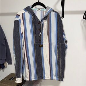 Quiksilver Blue and White Striped Hooded Pullover